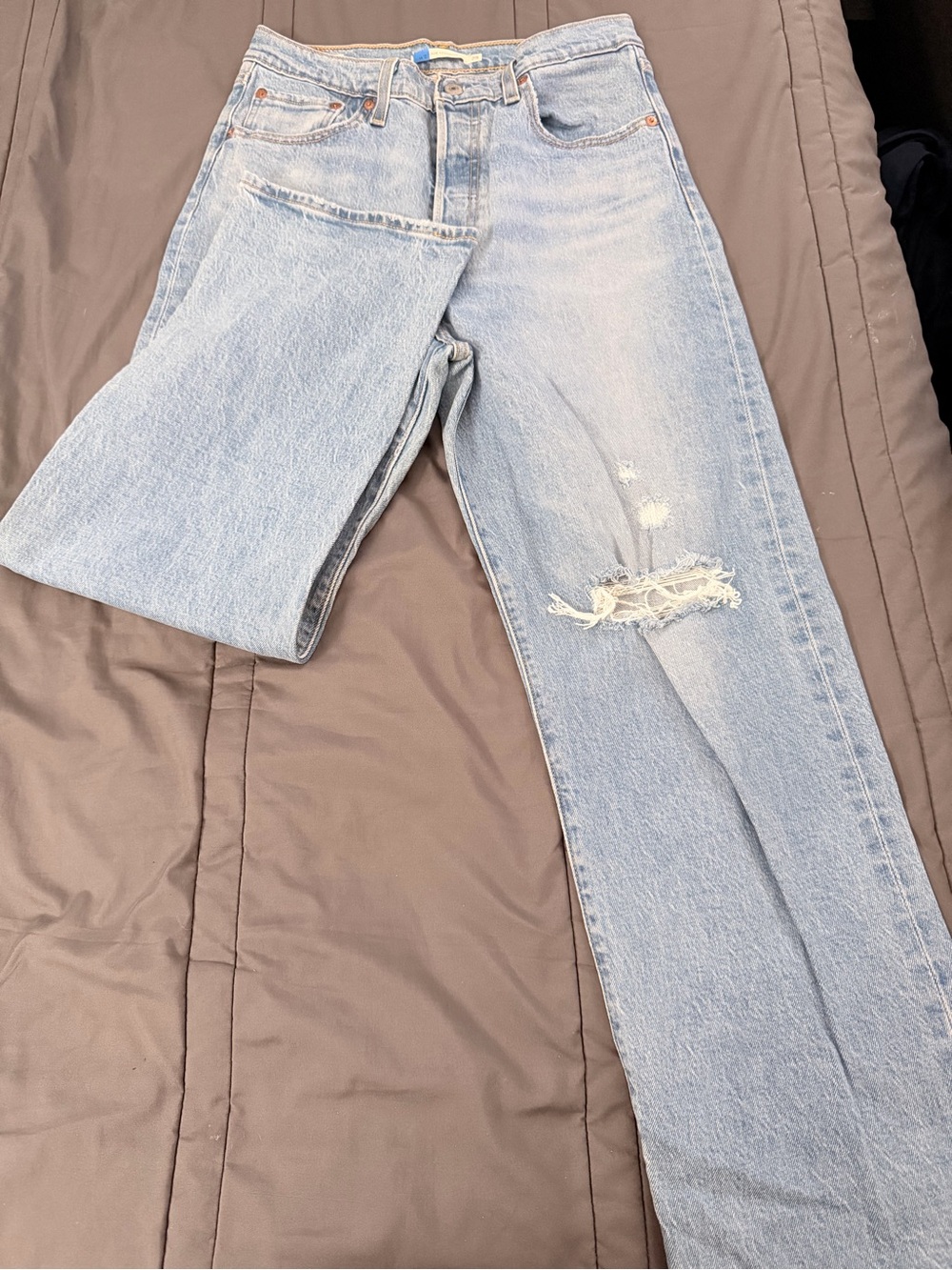 Light Blue Distressed Women's Jeans - Classic High-Rise Straight Leg